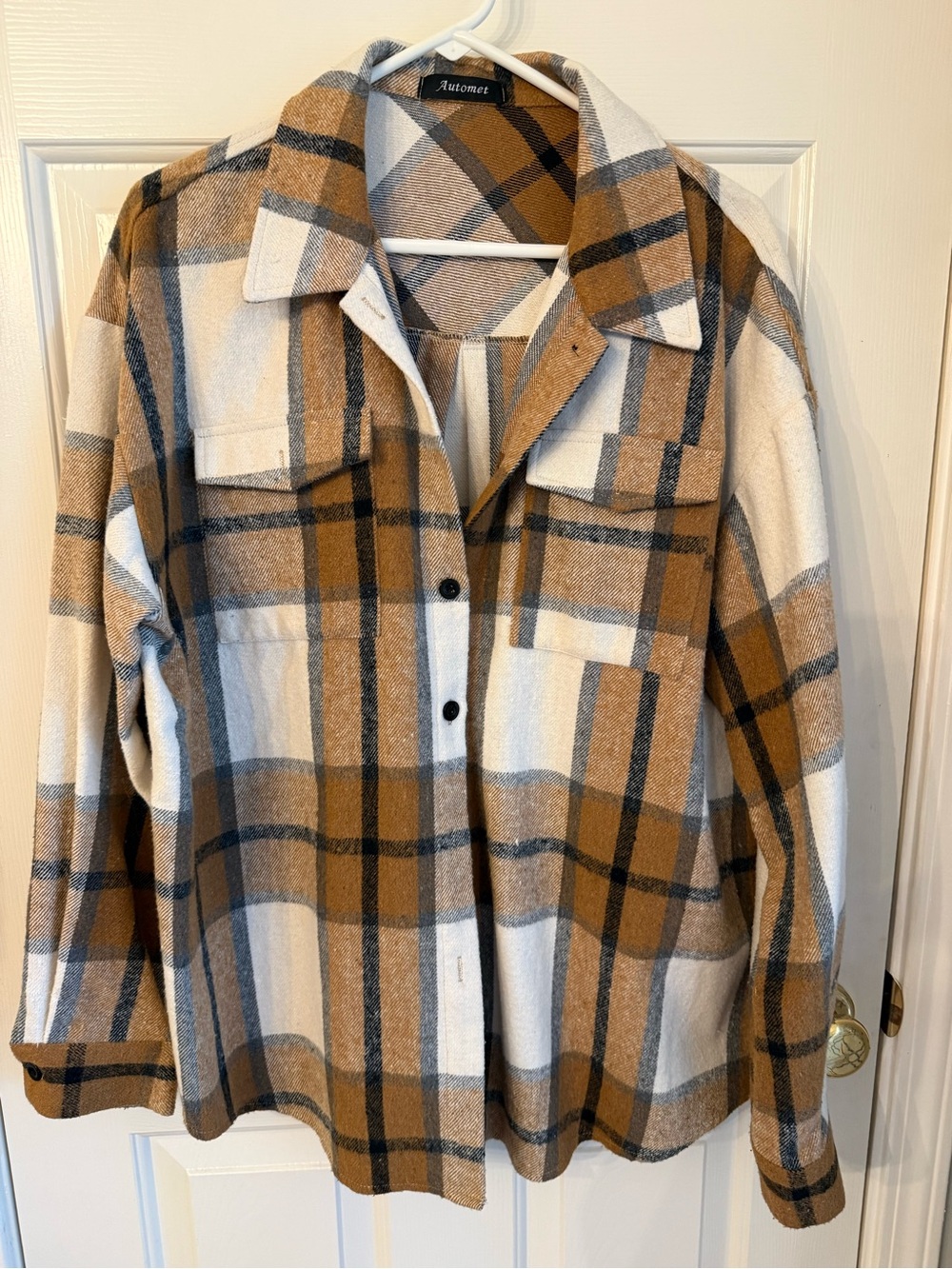 Automet Women's Tan & Cream Plaid Utility Jacket